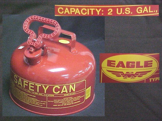 2 U.S. Gallon Eagle Portable Metal Fuel Container Safety Can