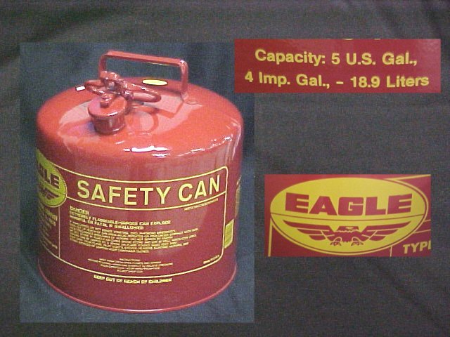5 U.S. Gallon Eagle Portable Metal Fuel Container Safety Can