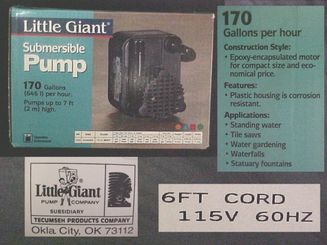 115 Volt Little Giant Submersible - 170 GPH Wet Saw Pump