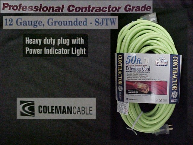 50' - 12 Gauge Contractor Grade Electric Cord