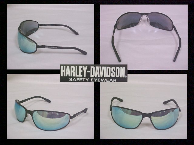 Harley Davidson Black Metal Frame Glasses Blue Mirror Lens