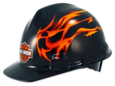 Harley Davidson Construction Safety Hard Hats - Black W/Flames