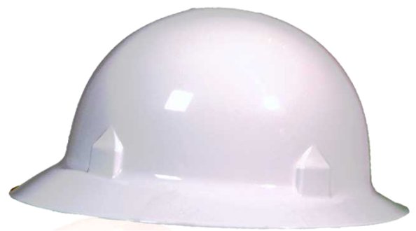 White Full Brim Jackson Block Head Safety Hard Hat W/Ratchet Suspension System