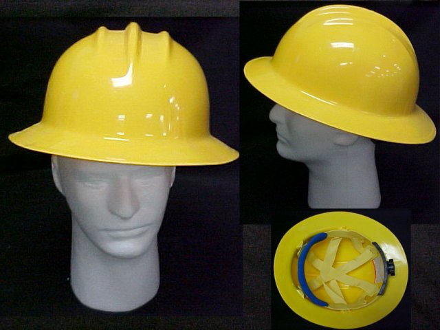 Full Brim  Safety Hard Hat W/Ratchet Suspension System - Yellow