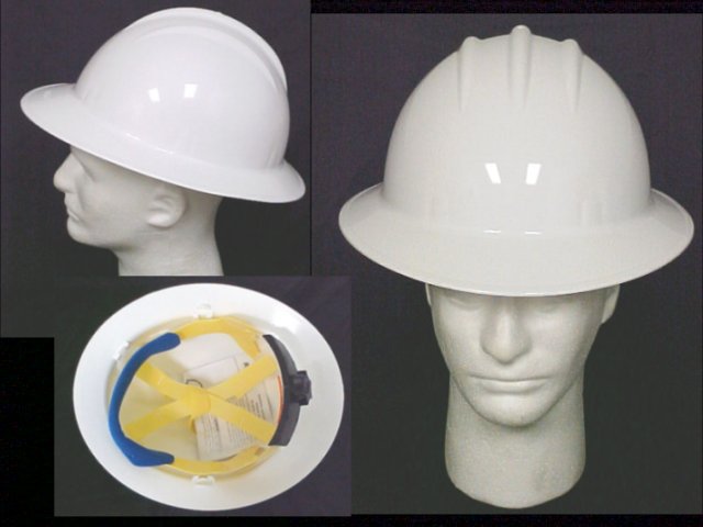 Full Brim  Safety Hard Hat W/Ratchet Suspension System - White