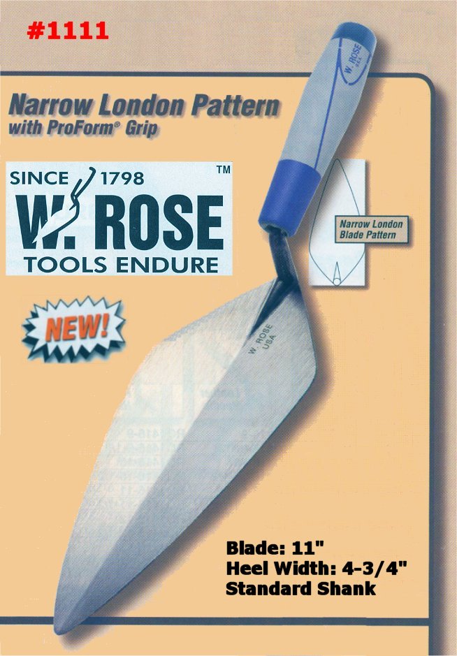 11" Narrow London Pattern Brick Trowel W/ProForm Grip Handle