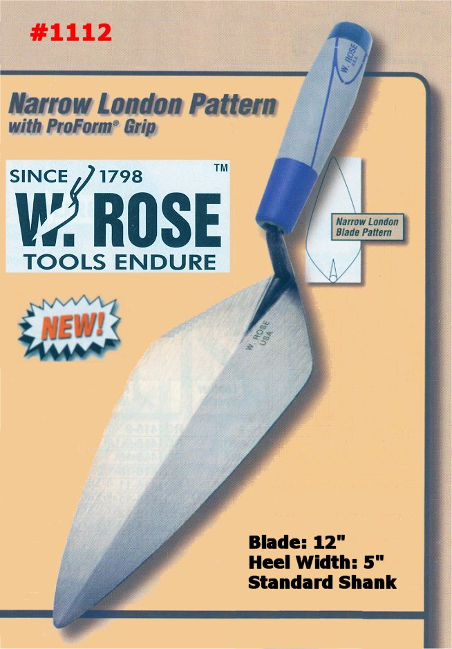 12" Narrow London Pattern Brick Trowel W/ProForm Grip Handle