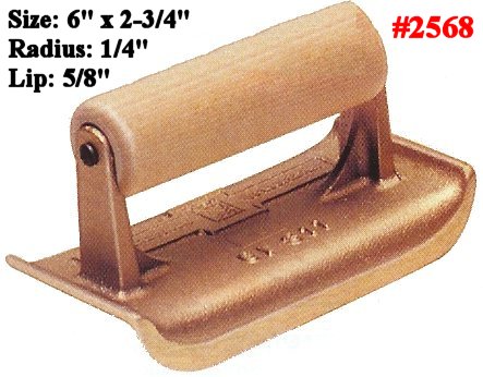 6" x 2-3/4" Concrete Work Bronze Edger Tool Radius 1/4", Lip 5/8"