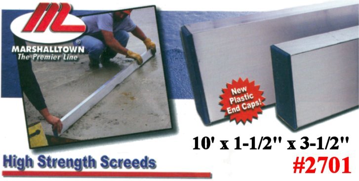 10' x 1-1/2" x 3-1/2" High Strength Alloy Concrete Screed Tool