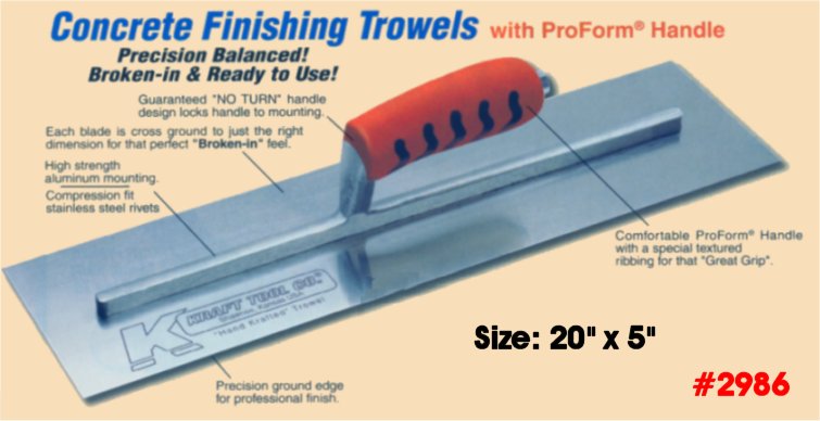 20" x 5" Concrete & Cement Finishing Trowel W/ProForm Handle