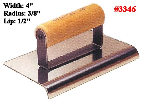 6" x 4" Concrete Work Sidewalk Edger Tool Radius 3/8", Lip 1/2"