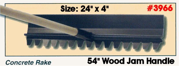 24" x 4" Magnesium Concrete Rake W/54" Wood Jam Handle