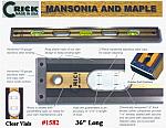 36" Crick Five Piece Laminate Hardwood Masonry & Construction Builders Carpenters Masons Level With Rubber End Cushions & Clear Vials